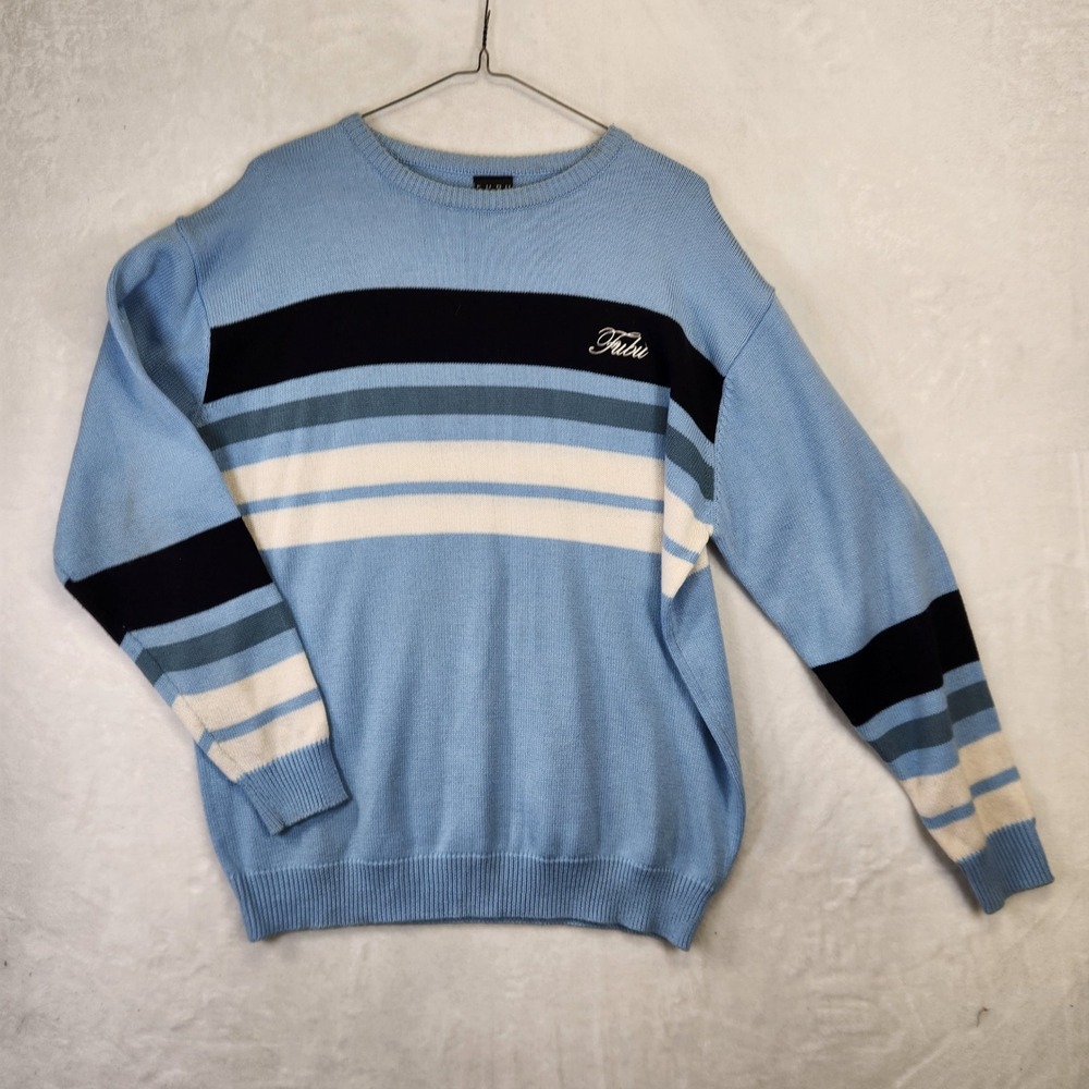 Vintage FUBU The Collection Striped Knit Sweater Mens XXL Blue Navy White‎ 90s